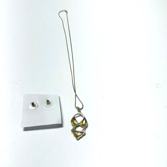 Vintage Fun Lime Green Bikini Necklace and Earrings Set Silver-tone Metal Beach - Picture 8 of 11